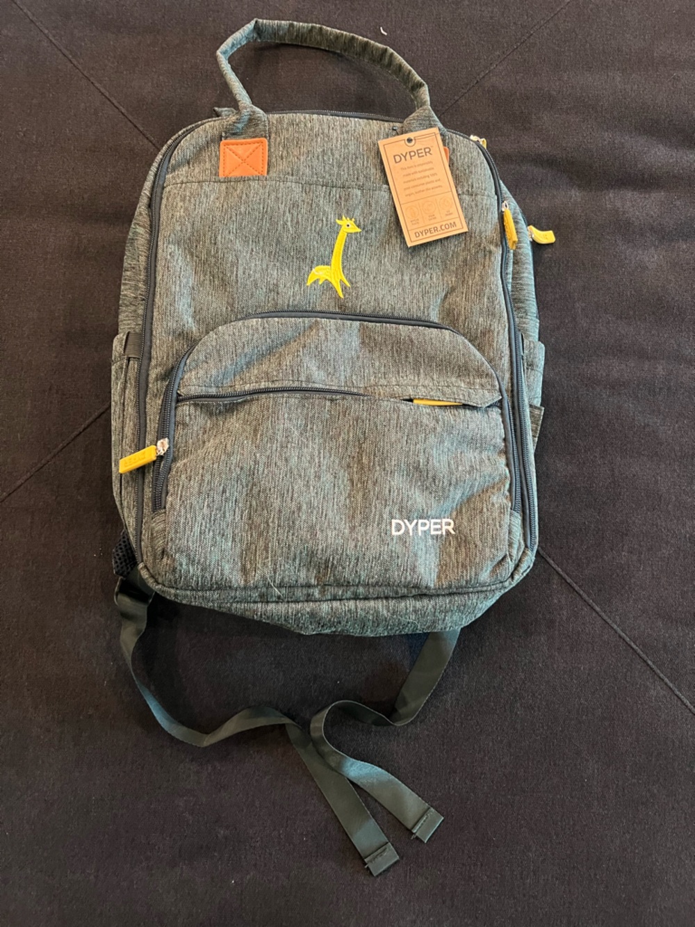 Gray Baby Diaper Backpack with Yellow Accents
